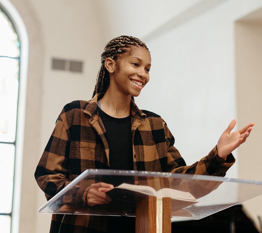 a ministry student preaching in the chapel